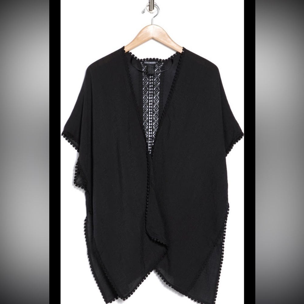 Steve Madden Lace Inset Ruana, BLACK, Size One, NWT - Picture 7 of 7
